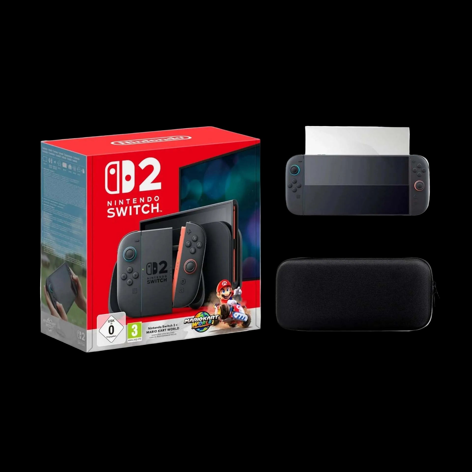 Nintendo Switch 2 Mario Kart Bundle + Carrying Case + Shatterproof Protector