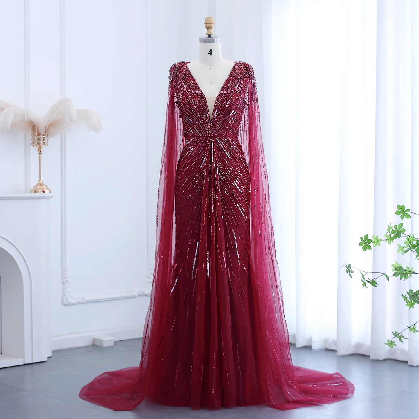 Sharon Said Luxury Crystal Sage Green Evening Dresses with Cape Fuchsia Gold Arabic Wedding Dress Party Gowns SS399 Customized