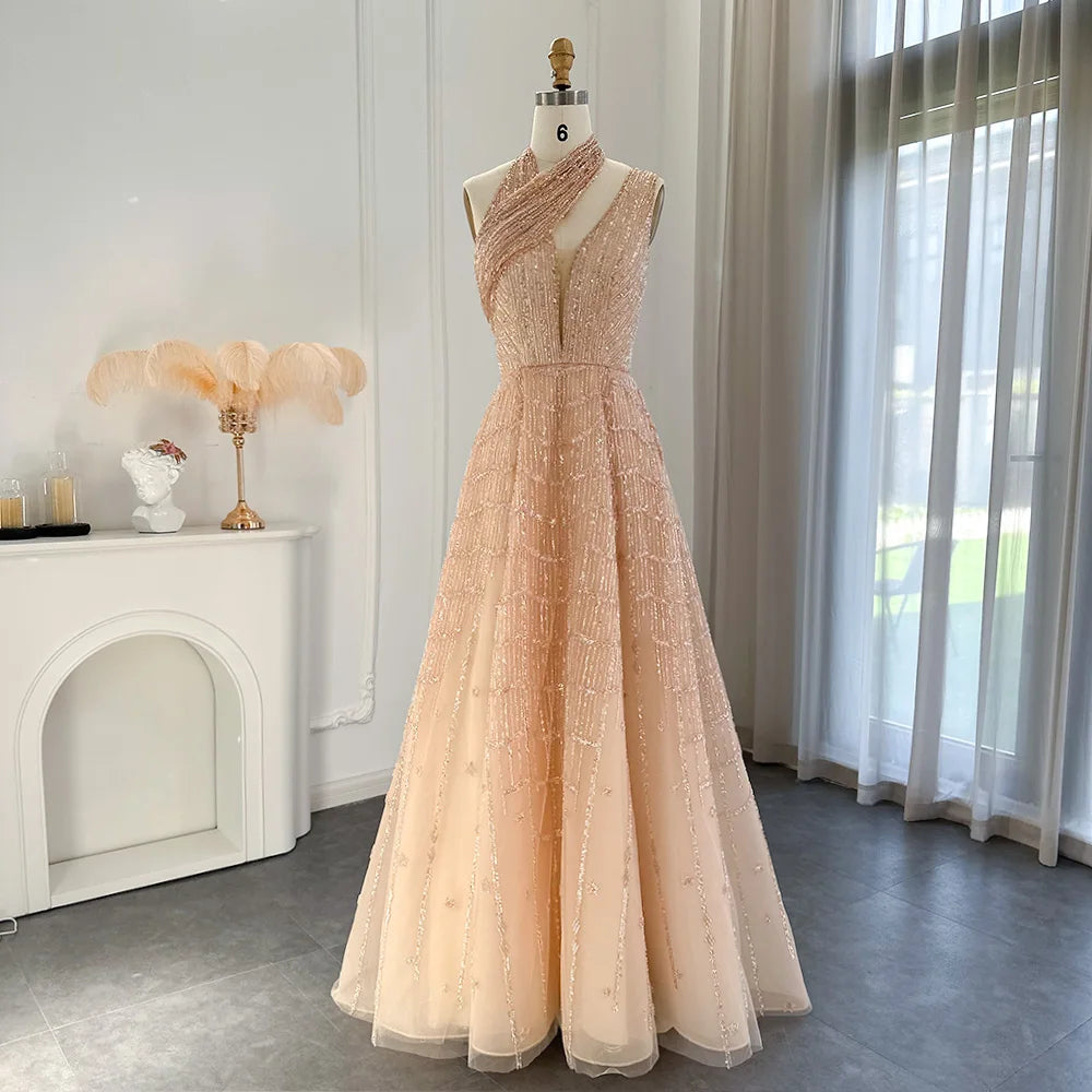 Sharon Said Luxury Beaded Dubai Lilac Evening Dresses for Women Wedding Party Long Arabic Prom Formal Gowns SS329 Customized