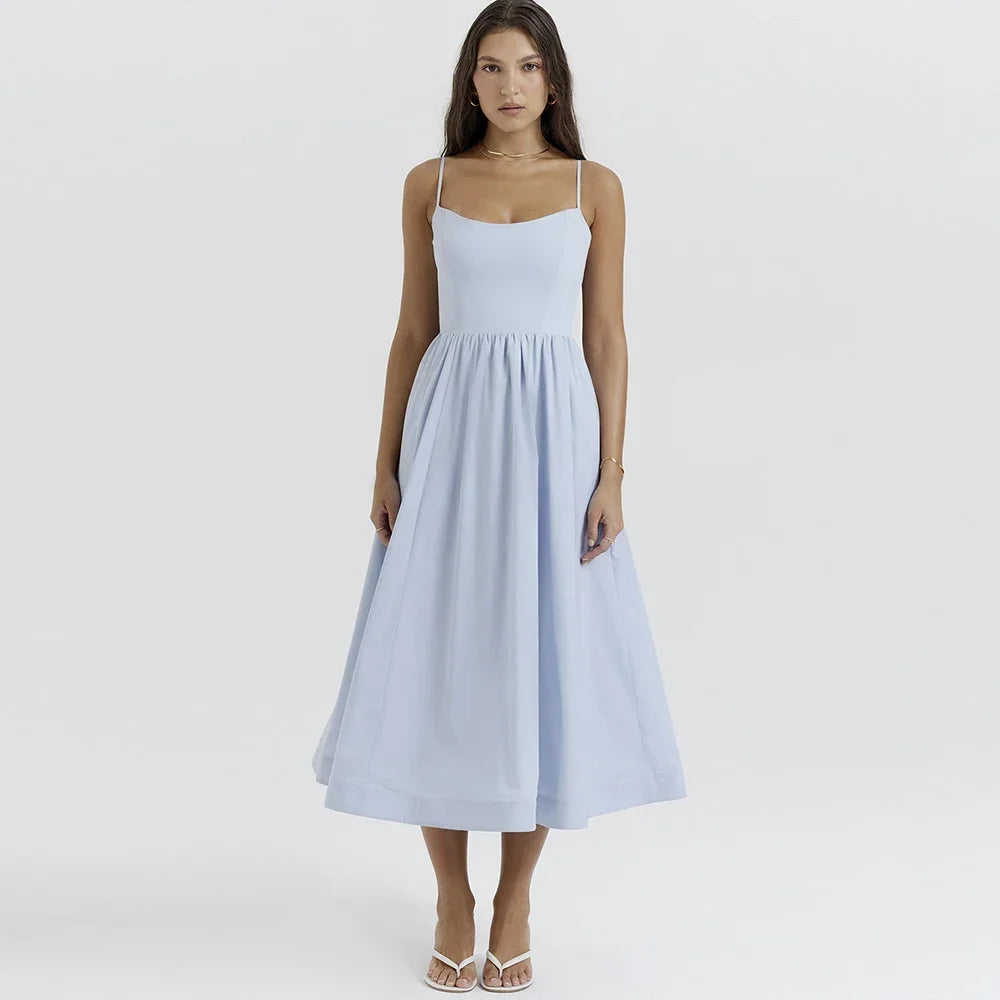 2025 Women's Dresses Pink Elegant and Pretty Midi White Vacation Dress Spaghetti Strap Beach Dress A Line Party Dresses