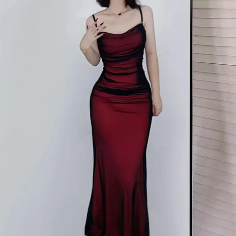 Elegant Women's Party Maxi Dresses Sexy Skinny Backless Spaghetti Strap Dress Female Summer Birthday Evening Club Long Dress