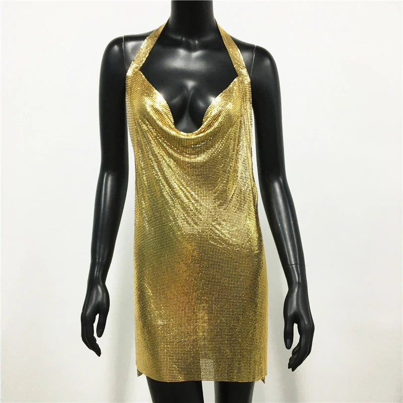 Glitter Sequin Luxury Evening Dresses Halter Backless Nightclub Cocktail Party Dress For Women Rave Festival Outfits Vestidos