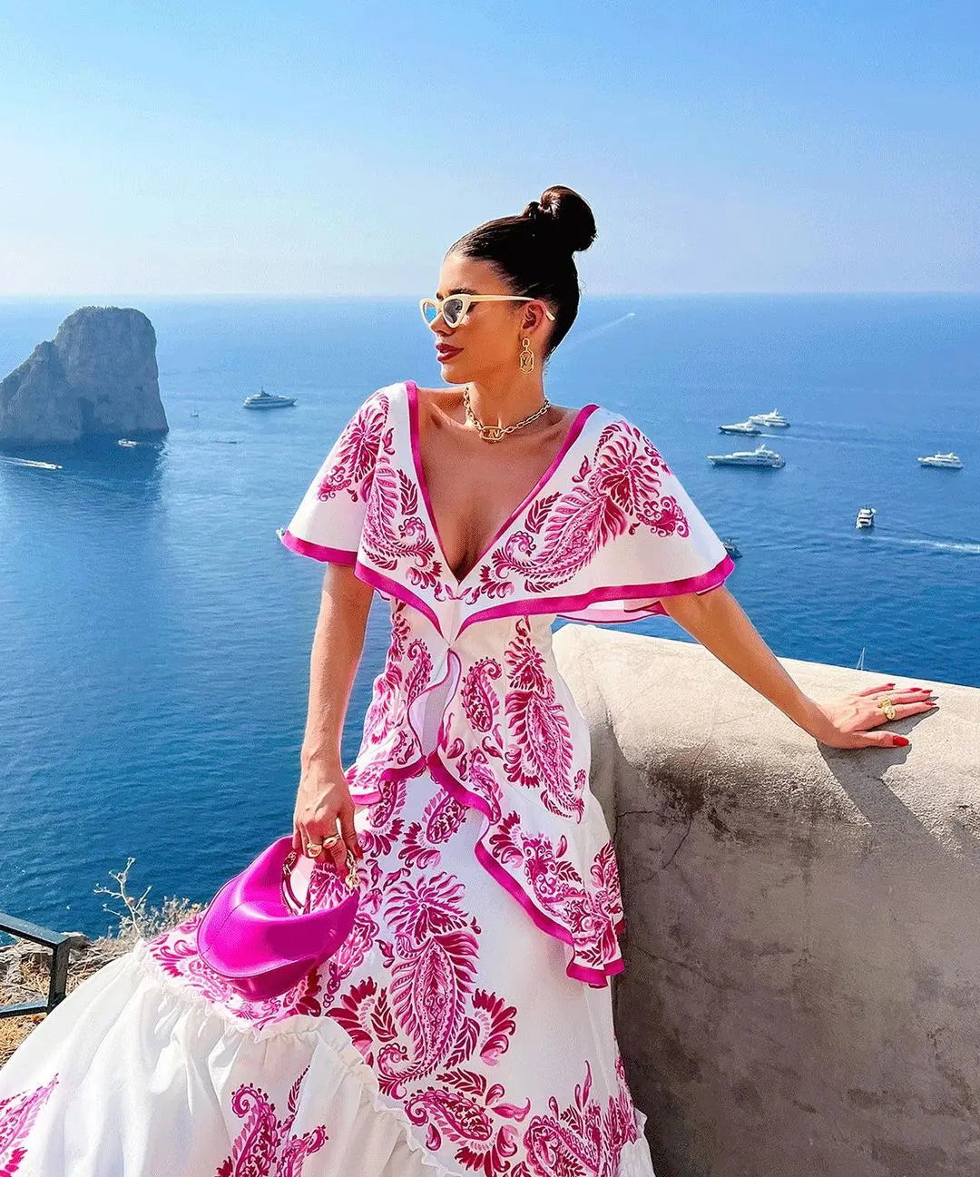 Fashion Ruffle Collar Women Big Swinging Dresses Sexy V Neck Long Skirt  Holiday Party Dress Beach Cover Ups Clothing Plus Size