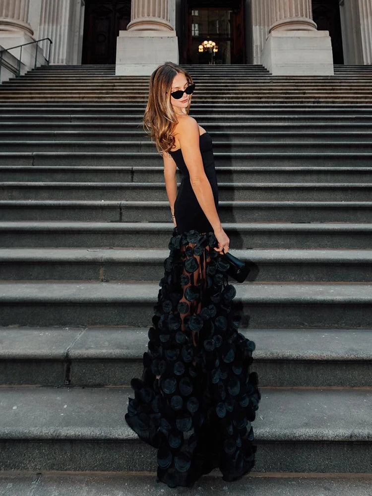 Tulle Tutu Women's Fashion Sleeveless Off Shoulder Dress Solid Color 3D Dot Gauze Lace Fairy A-Line Dress Luxury Evening Party