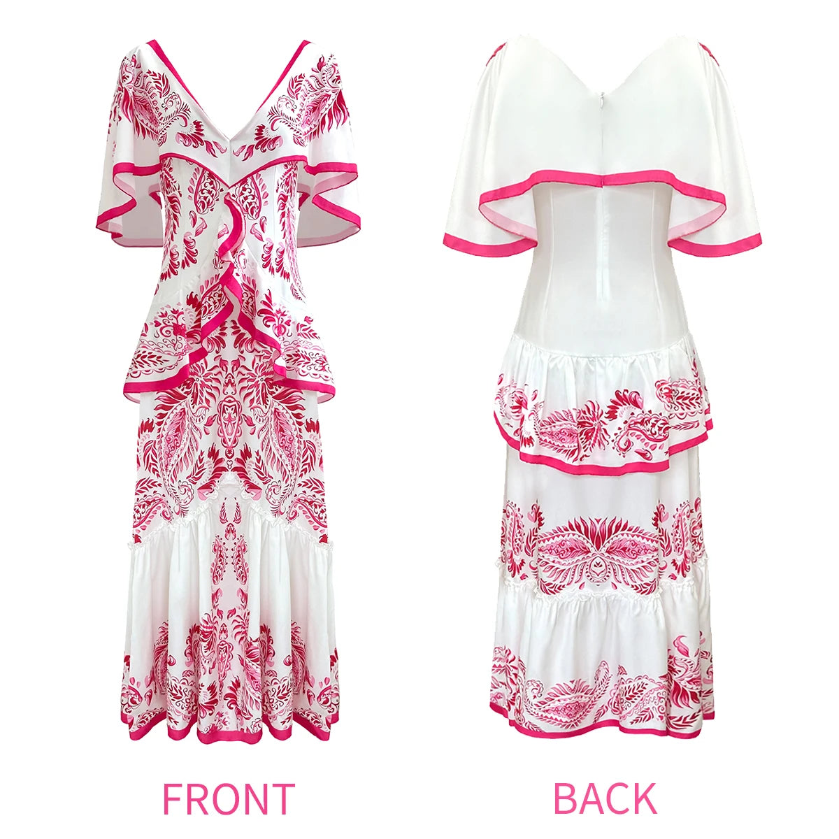 Fashion Ruffle Collar Women Big Swinging Dresses Sexy V Neck Long Skirt  Holiday Party Dress Beach Cover Ups Clothing Plus Size