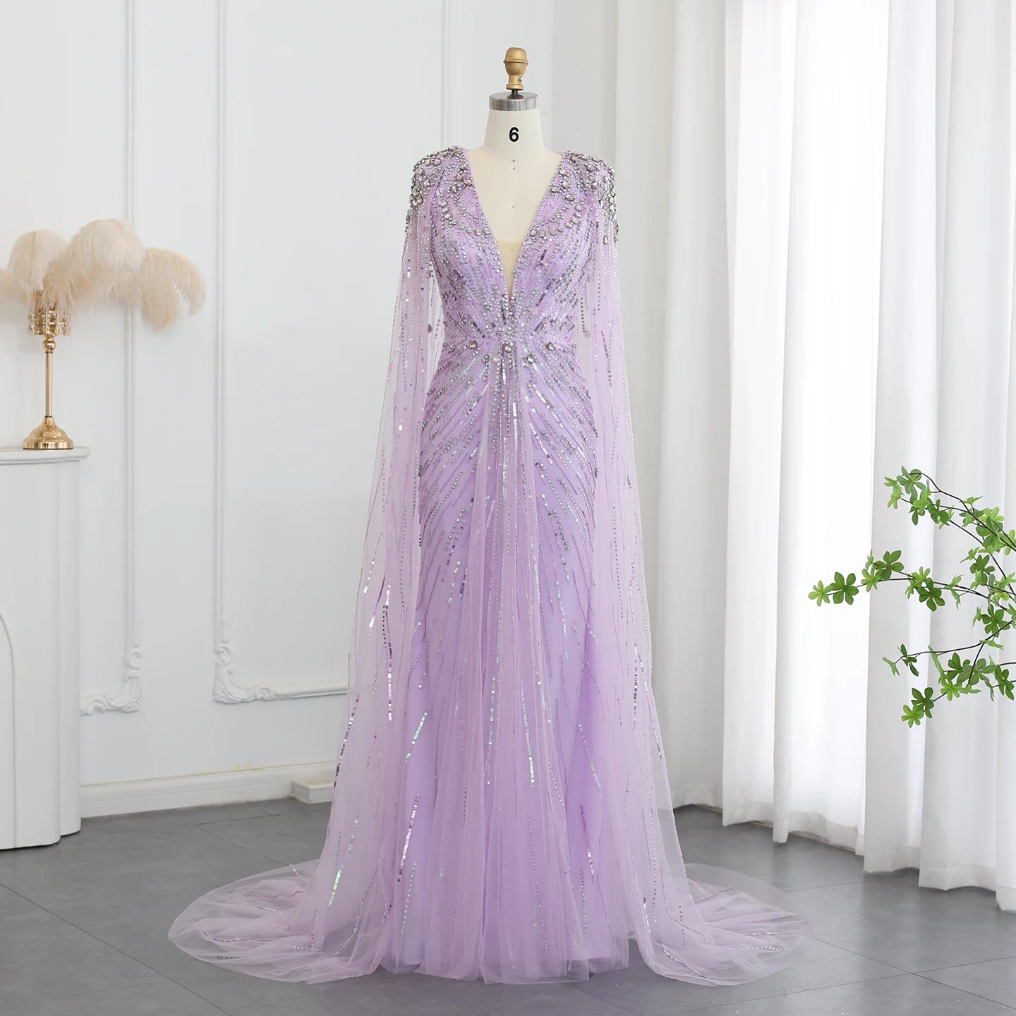 Sharon Said Luxury Crystal Sage Green Evening Dresses with Cape Fuchsia Gold Arabic Wedding Dress Party Gowns SS399 Customized