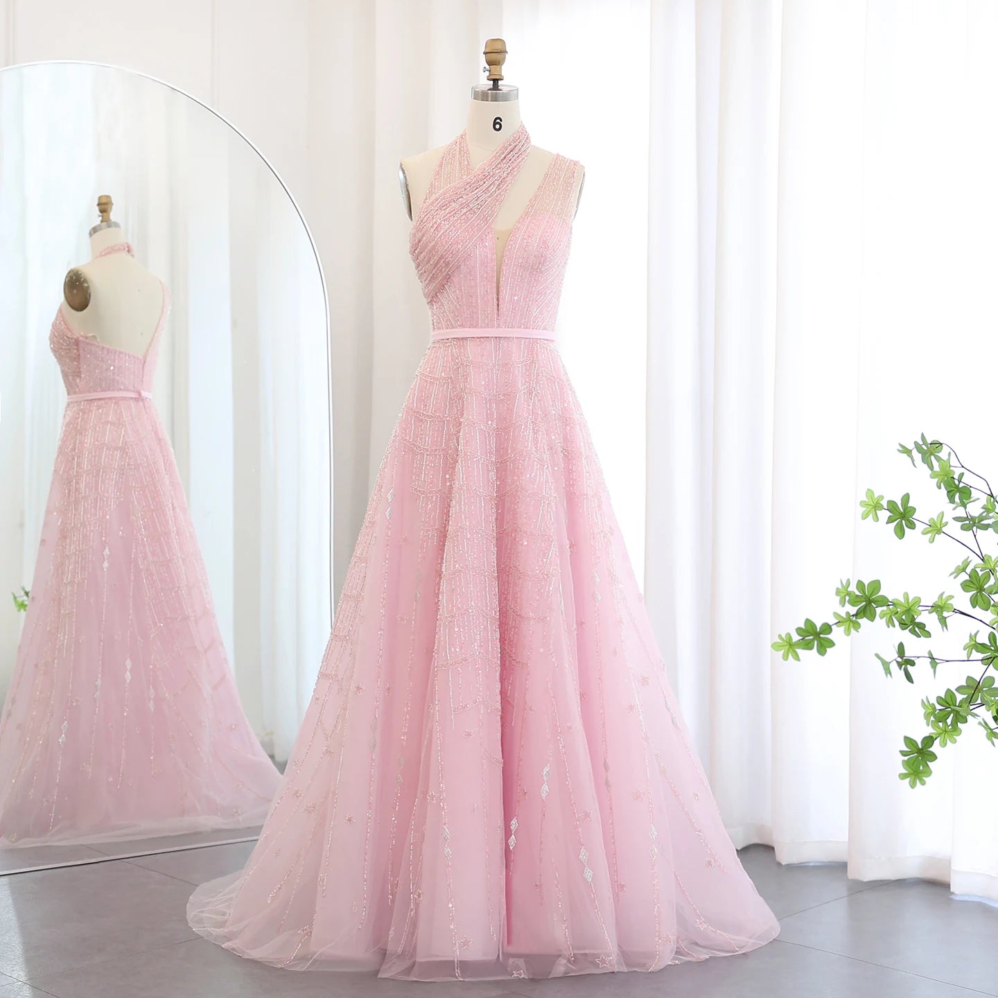 Sharon Said Luxury Beaded Dubai Lilac Evening Dresses for Women Wedding Party Long Arabic Prom Formal Gowns SS329 Customized