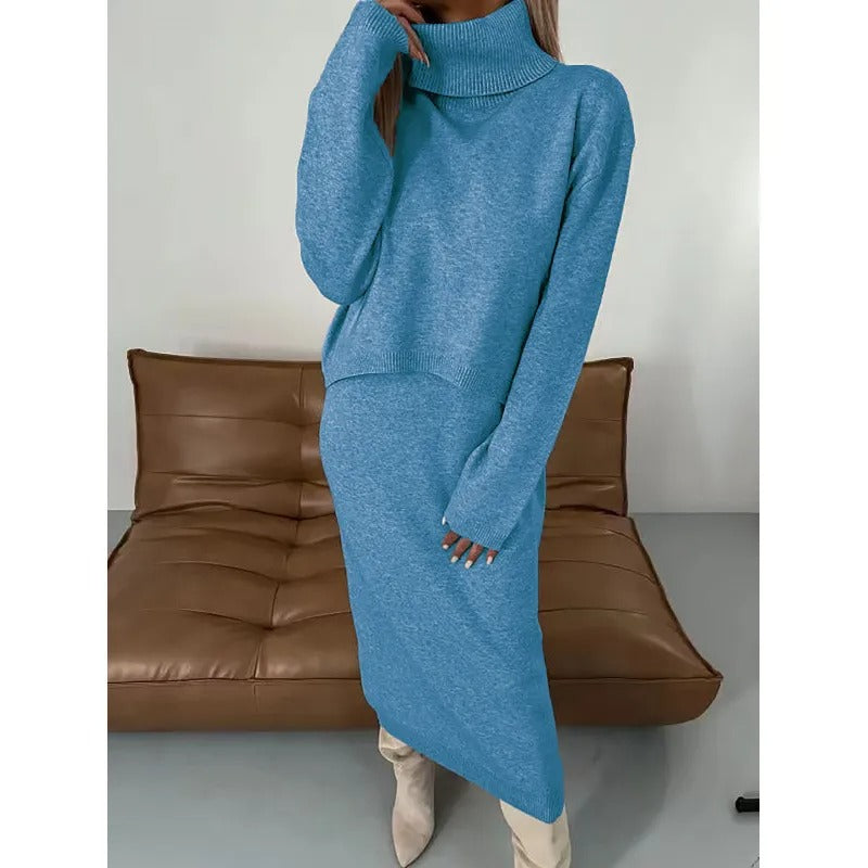 Two-Piece Set with Turtleneck Blouse & Midi Dress